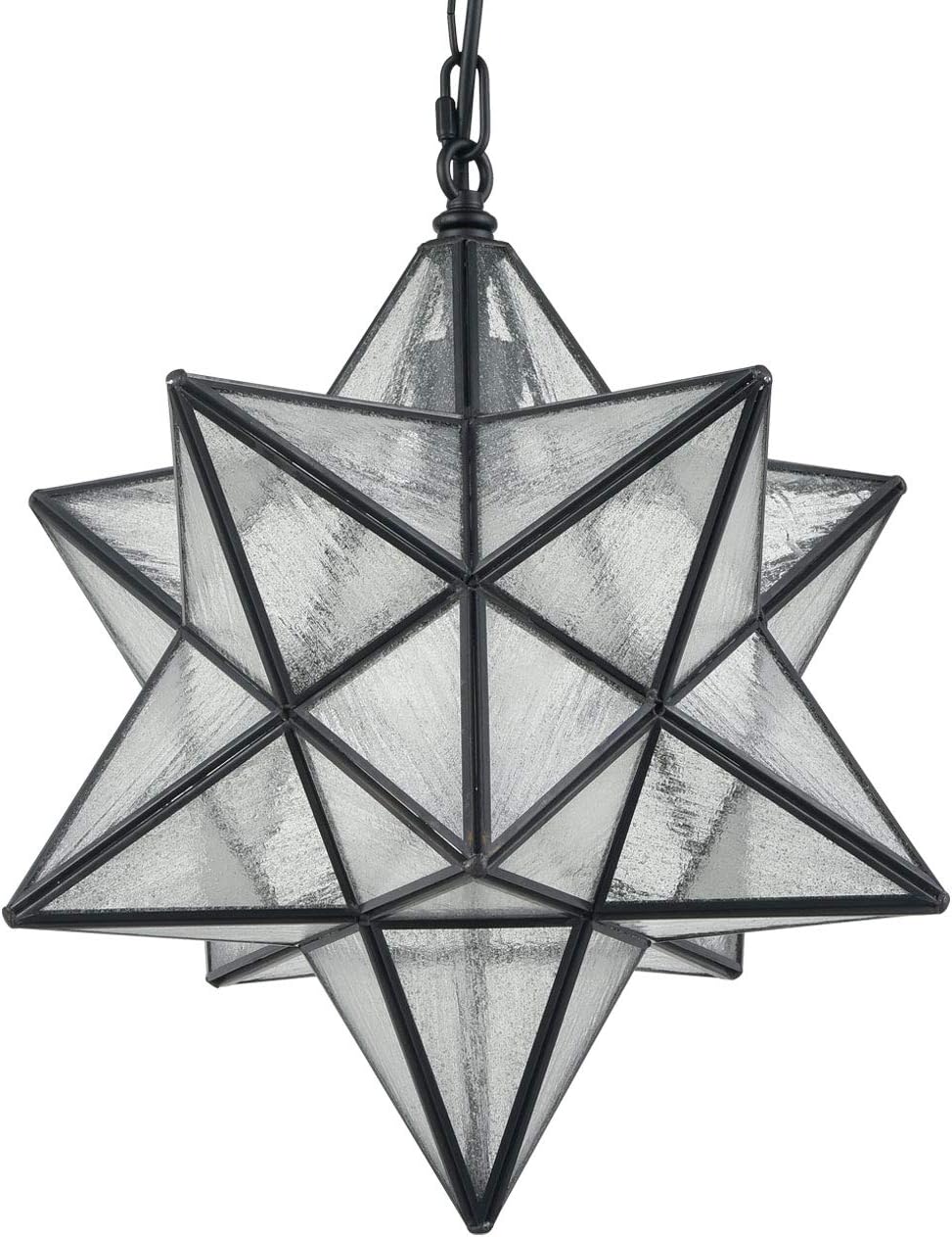 Modern Moravian Star Pendant Light Seeded Large Glass Hanging Lights with Adjustable Chain, 16'' Diameter Shade Lighting for Kitchen Porch Dining Foyer Bedroom