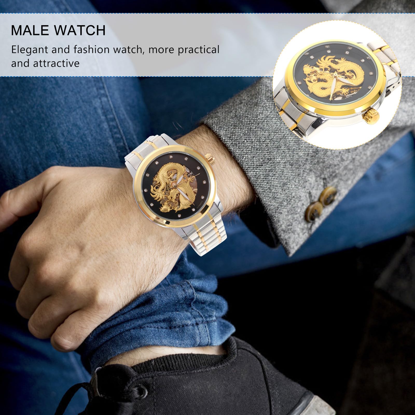 ULTECHNOVO Orologio da Uomo in Acciaio Inox, Meccanico, Traforato