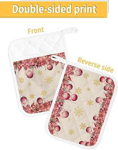 Miniatura 9 de Juego de 3 agarraderas de tela de toalla con bolsillo antideslizante y aislante de calor con bolsillo para horno, diseño de copo de nieve de