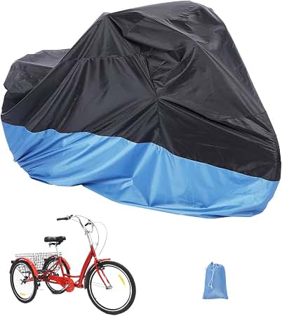 3 wheel bicycle cover AkiiGer Adult Tricycle Waterproof Outdoor, Bike Covers for 2 Bicycles, Sun Dust Wind Proof Cover with Lock Hole, 90.6