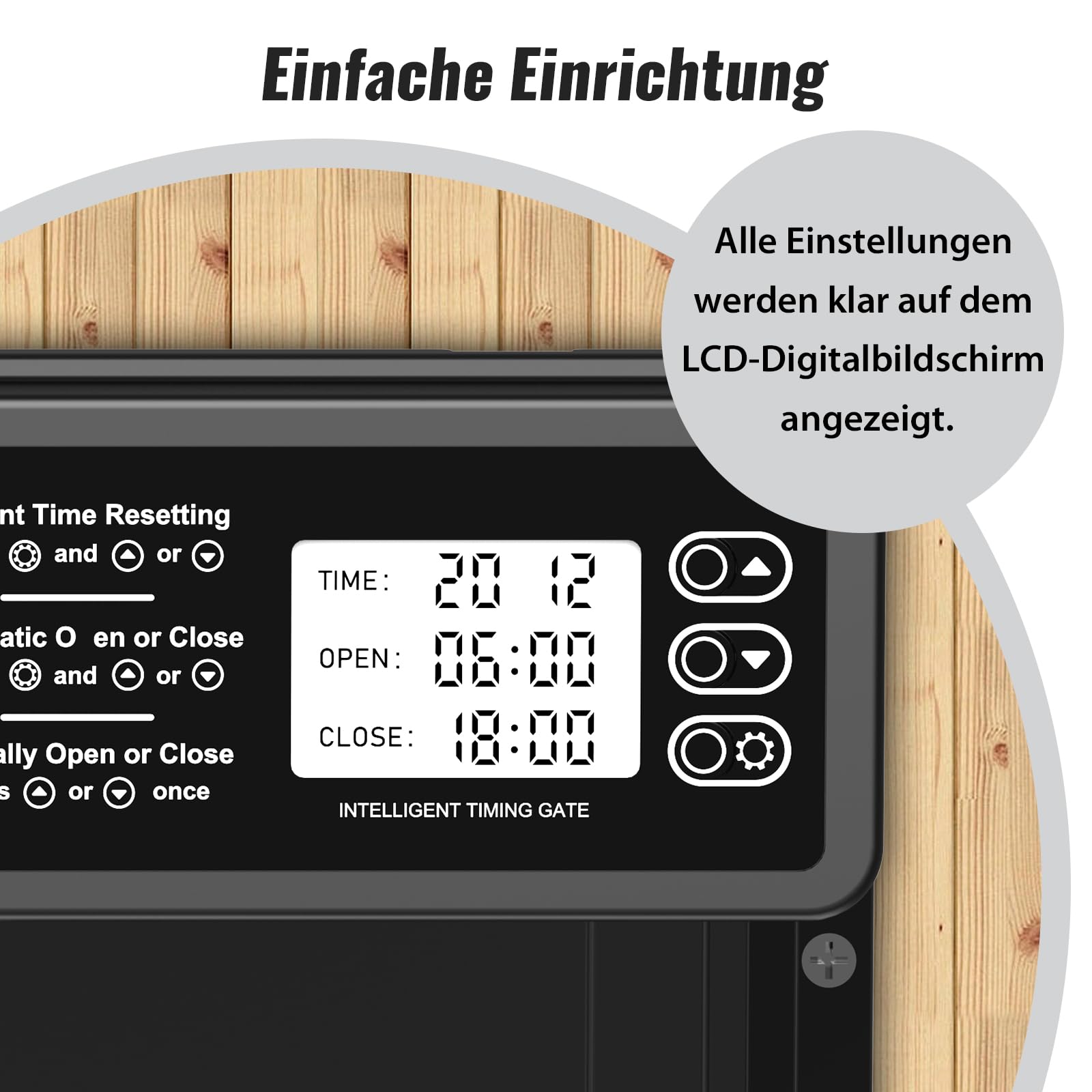 CHAMUTY Aluminum Automatische Hühnerklappe Batterie, Hühnerklappe Automatisch mit Wasserdicht Großes Display, Timer, Manuelle, Elektrische Hühnerklappe Hühnertür, Intelligenter Einklemmschutz, Schwarz