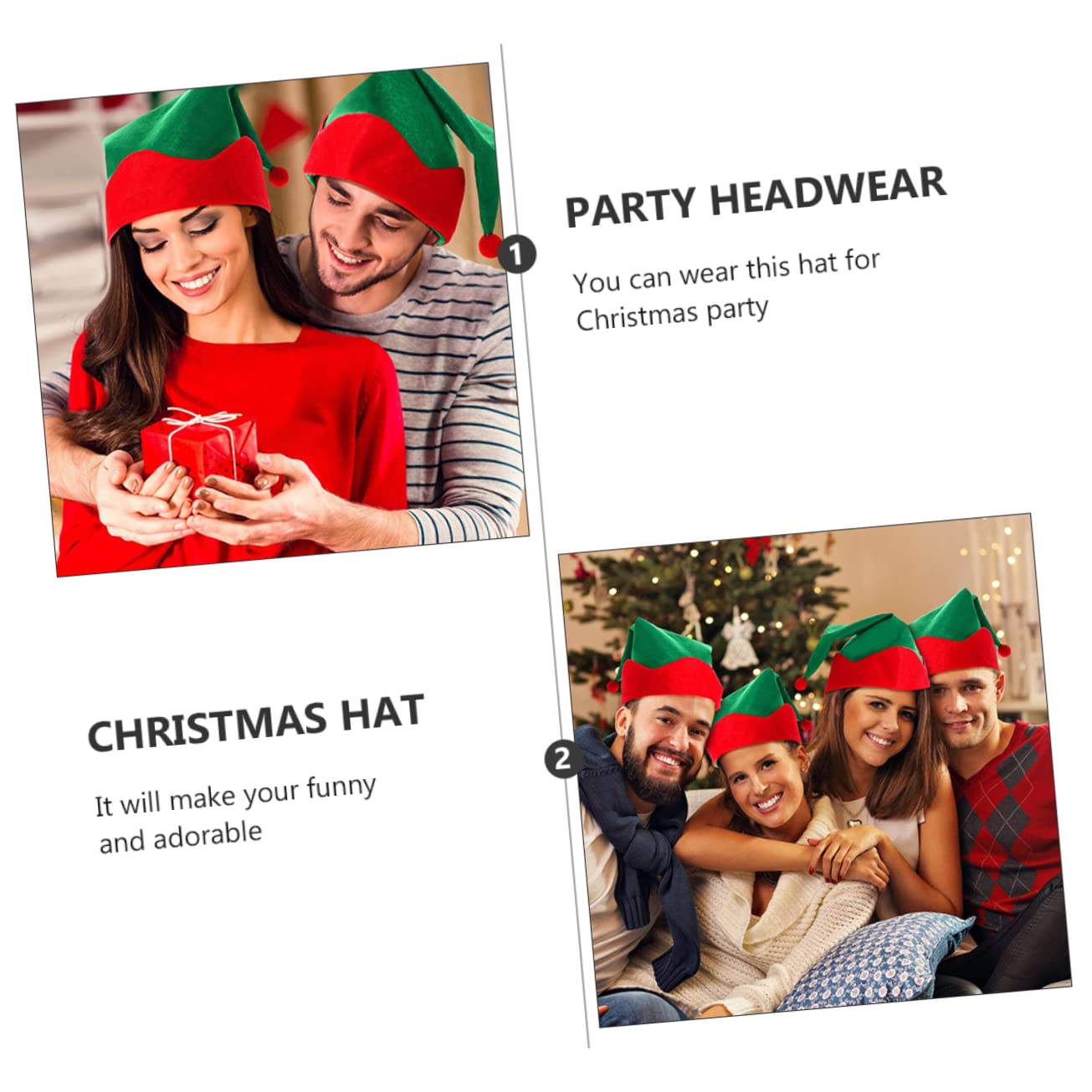 Cabilock 12 Pièces Chapeau elfique faveurs de costume de fête de couvre-chef d'elfe bonnet noel bonnet de noel deguisement adulte feutre chapeau de lutin de noël déguisement
