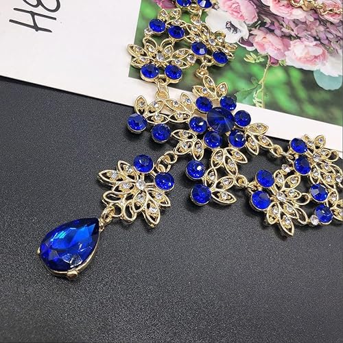 Miniatura 8 de Juego de joyas de diamantes de imitación, corona, collar, pendientes, conjunto de joyas de boda, corona barroca con peine para banquete de fiesta