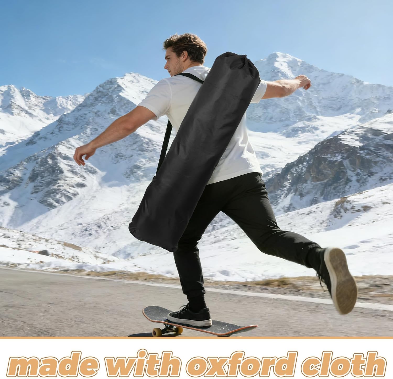 Oxford Cloth Skateboard Bag Backpack Waterproof Black for Men | Lightweight Design, Thickened Shoulder Straps, Camping and Travel Use, Portable Gear Storage, Spacious Carry Format