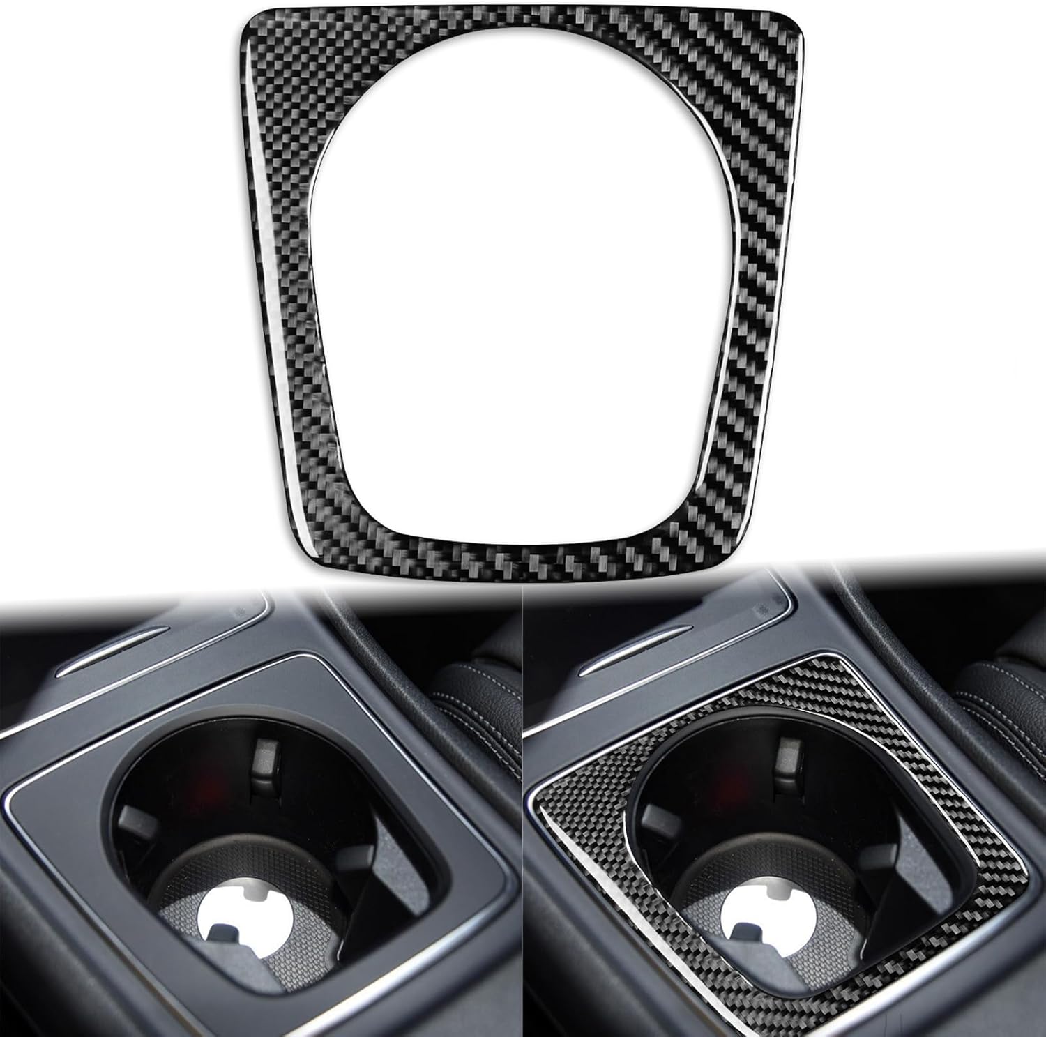 Real Carbon Fiber Center Control Water Cup Holder Frame Decal Accessories Interior Trim Sticker Cover Compatible with Benz CLA C117 2014-2018 GLA X156 2015-2019 Black