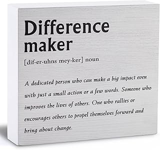 Esur Difference Maker Definition Motivational Home Office Desk Decor - Farmhouse Office Desk Accessories Wooden Box Sign Gifts for Men or Women (White)