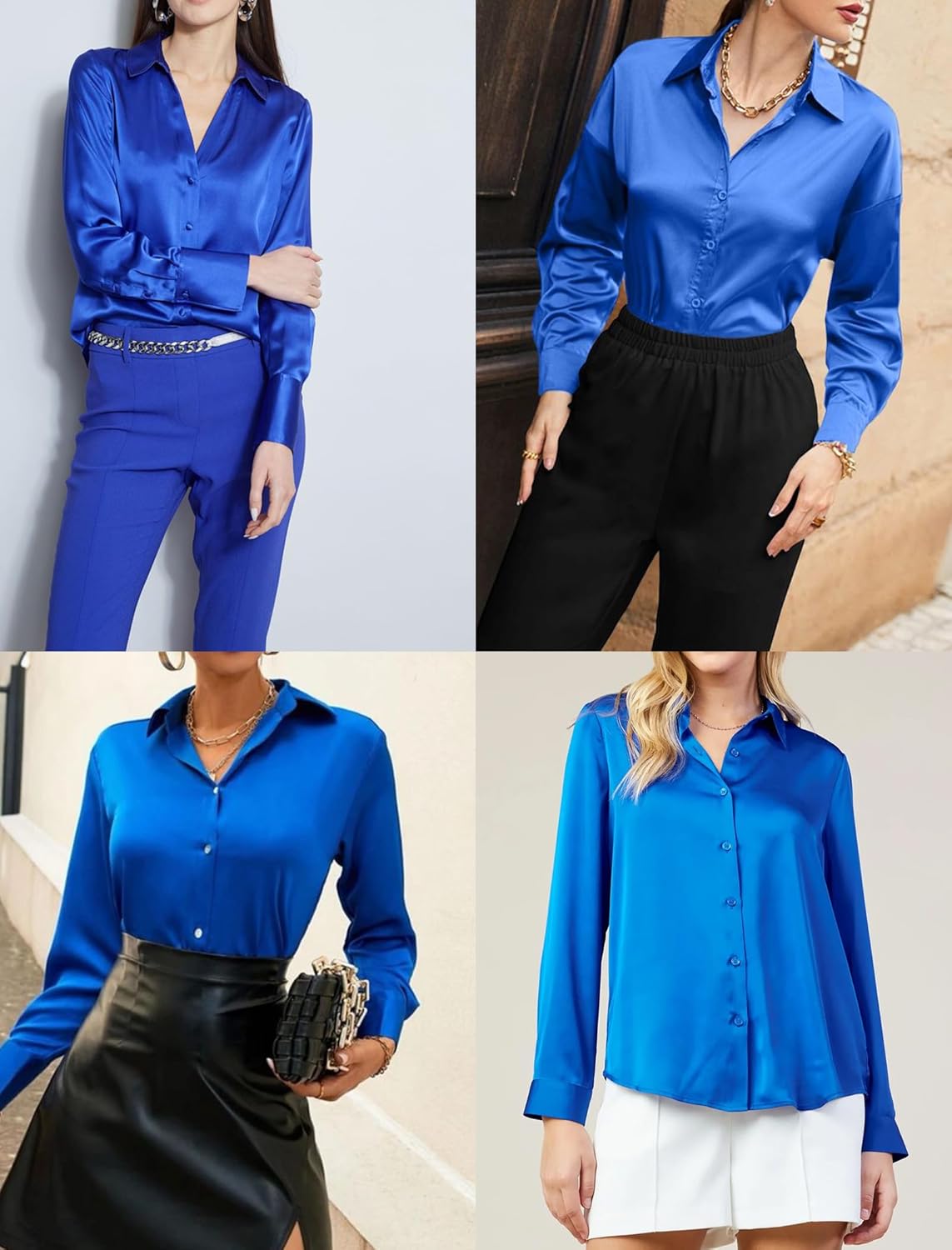 HOTOUCH Button Down Shirts for Women Satin Silk Collared Dressy Casual Blouses Loose Long Sleeve Office Work Tops - Image 7