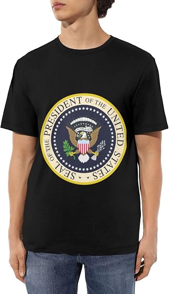 Seal of The President of The United States Pattern Printing Cotton T-Shirt for Men Fashion Cotton Short Sleeves Black
