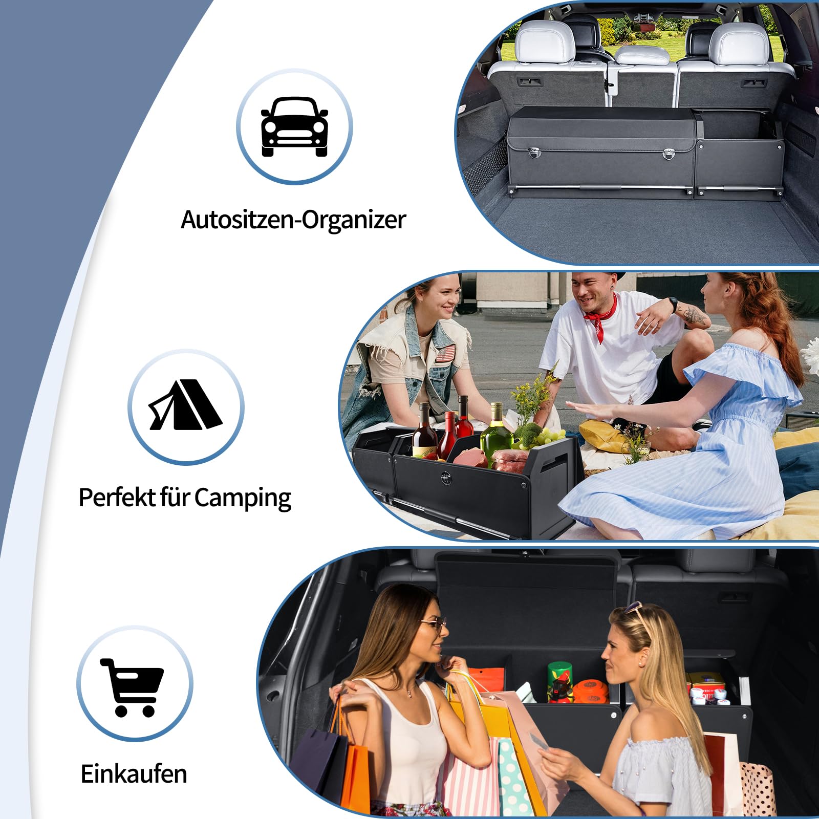 Auto Kofferraum Organizer mit Deckel – 2-in-1 Modulares XXL-Kofferraumtasche, Multifunktionaler Aufbewahrungsbox aus Leder, ABS-verstärkter Rahmen & Push-Pull-Griff (104x29x31cm, Schwarz)