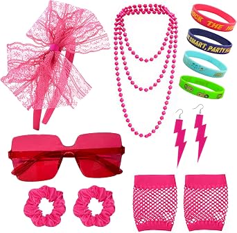 80s 90s Costumes Accessories for Women Men 1980s Neon Headband Earrings Sunglasses Retro Halloween Party Outfit Set