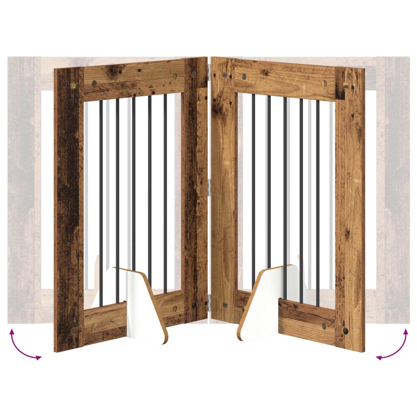 Portería para perros con soporte de madera recuperada 60 x 80 cm, 2 piezas plegable y portátil, material de madera interior para perrera, cercado para cachorros, seguridad y protección en el