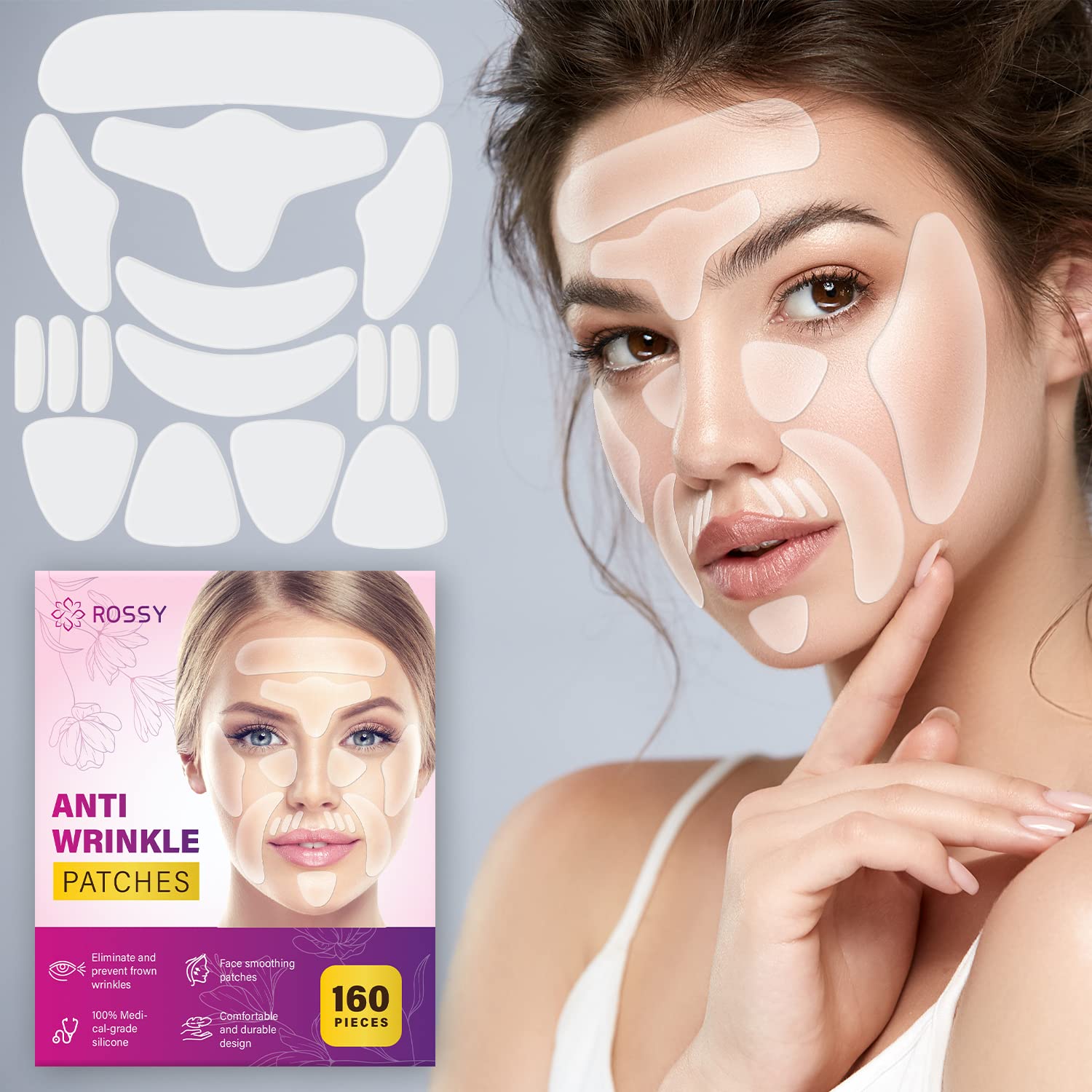 Rossy Forehead Winkle patches, Face Smoothing Patch, Face Lift Tape Invisible, Face Wrinkle Patches for Face Overnight, Facial Patches to Reduce Fine Wrinkles, Frown and Smile Lines