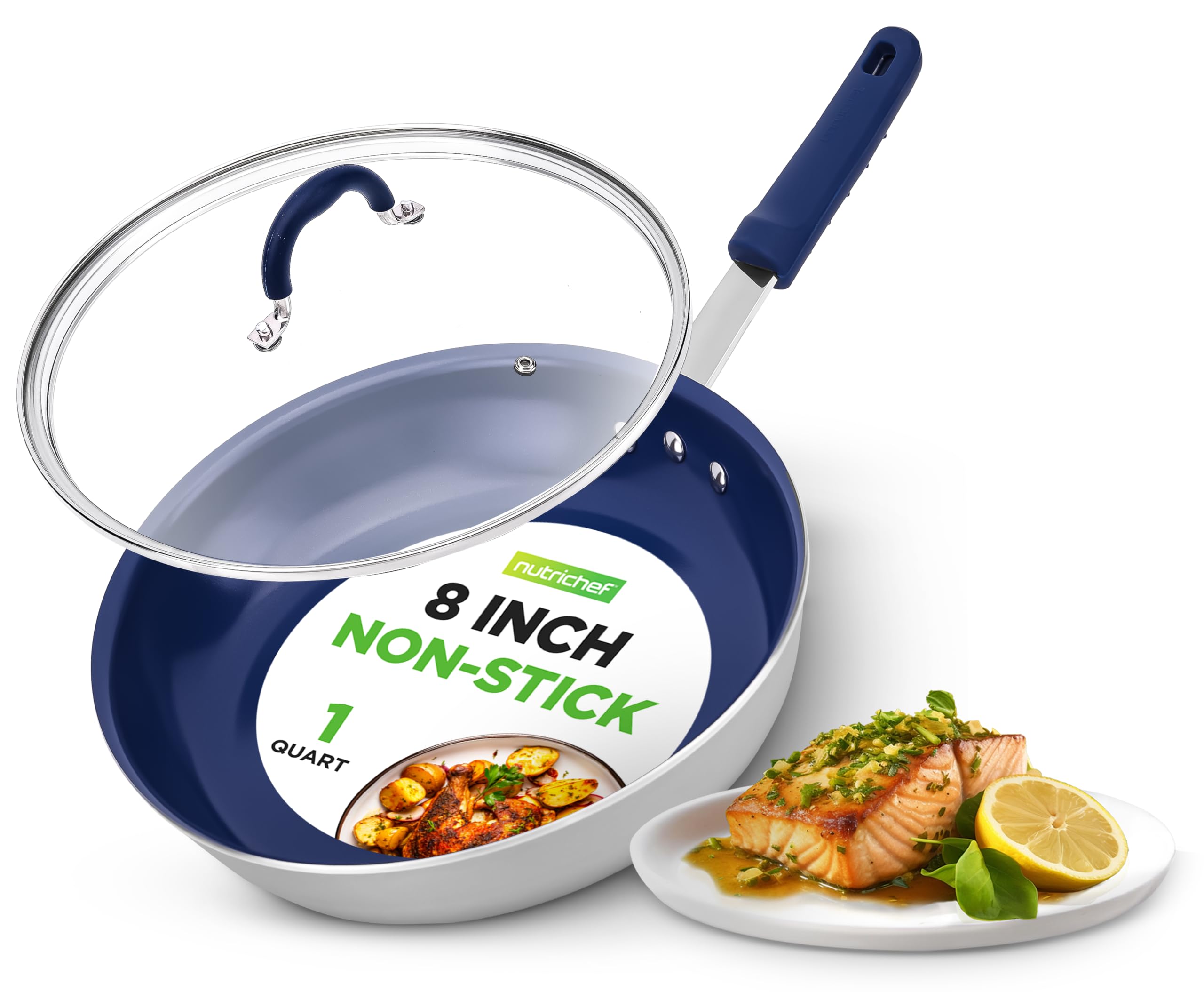 8" Fry Pan With Lid - Small Skillet Nonstick Frying Pan With Lid, Silicone Handle, Ceramic Coating, Blue Silicone Handle, Stain-Resistant And Easy To Clean, Professional Home Cookware