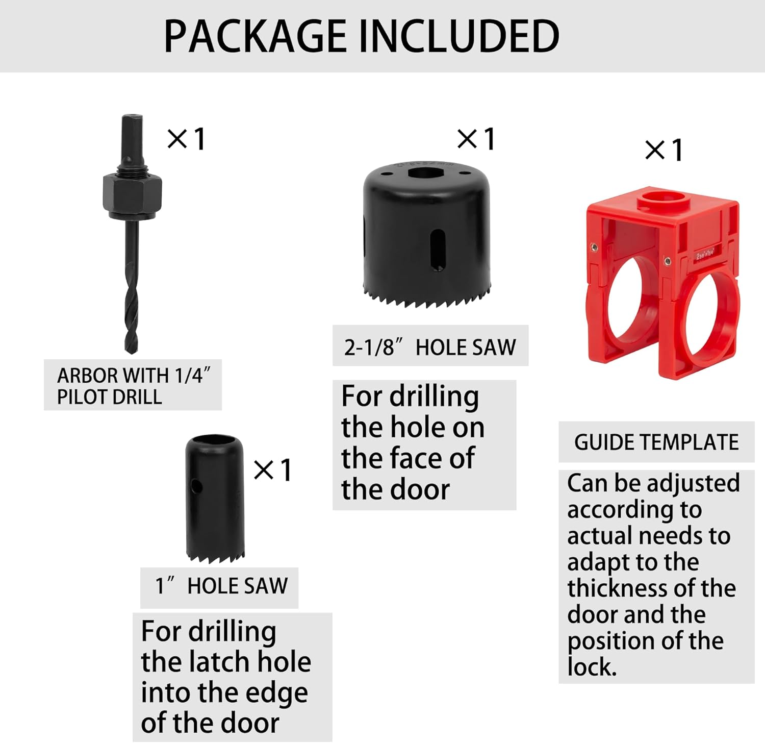 RKK Door Lock Installation Kit, Door Lock Carbon Steel Hole Saw Set for Wooden Doors with Guide Template (1 Set)