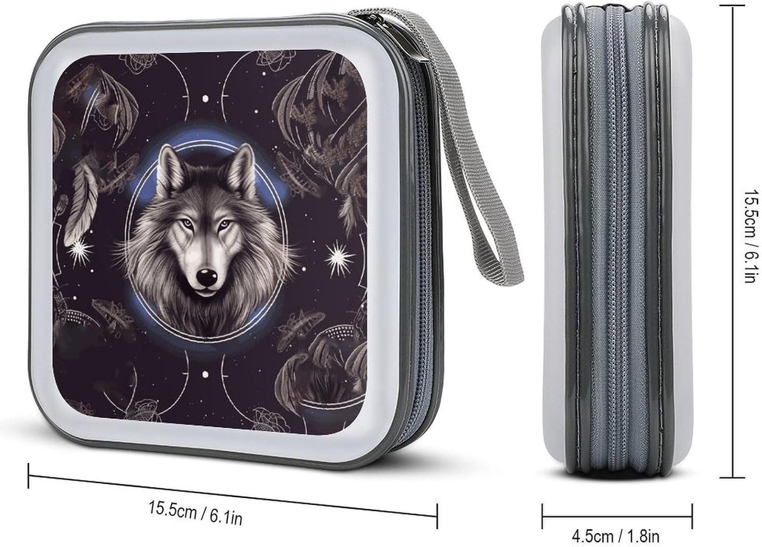Wolves And Dream Catchers CD Case 40 Capacity Premium DVD Cases with Zipper DVD Collection Storage Bag Hard Plastic CD Holder Protective Disc Storage Organizer for Car Travel Home image 2