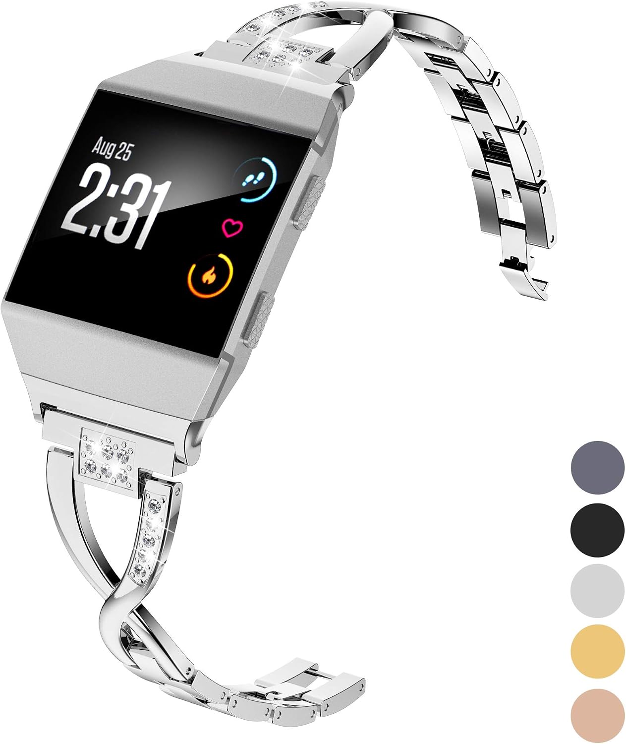Wearlizer Silver Bling Band Compatible with Fitbit Ionic Bands Women, Metal Bling Replacement Band Bracelet with Diamond Rhinestones X-Link Compatible Fitbit Ionic Small Large Silver