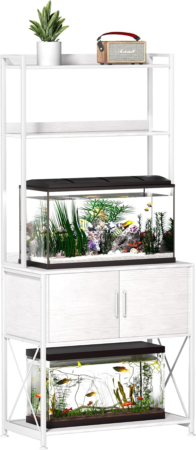 3-Tier Metal Aquarium Stand For 20-29 Gallon Tanks - Holds Two 20 Gallon Long Tanks, Built-in Power Outlet, Rustic Brown Finish, 330lb Capacity Per Shelf