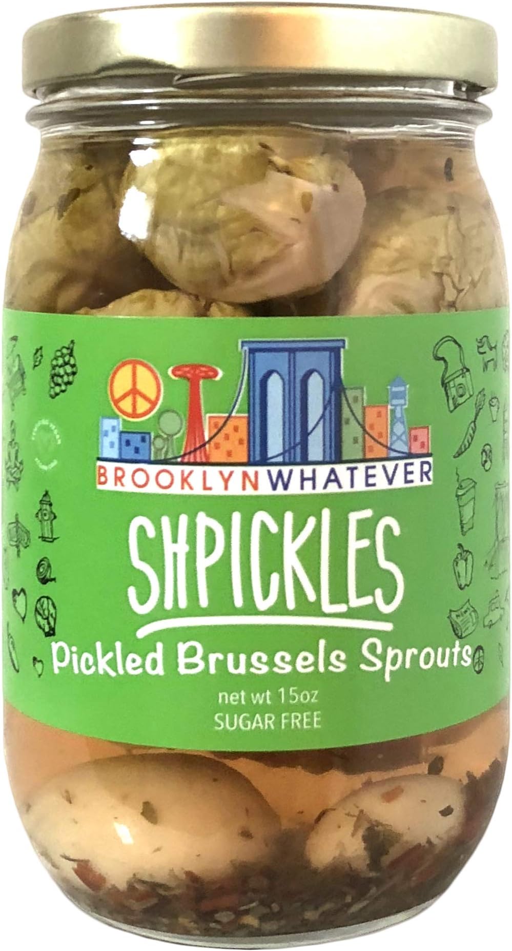 Brooklyn Whatever Shpickles Pickled Brussels Sprouts, Handmade, Sugar Free, Gluten Free, Soy Free, Vegan, All Natural, 15oz Jar