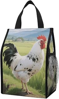 Chicken Insulated Lunch Bag Box, 12L Capacity with Dual Side Pockets, Foldable Cooler Tote, Leakproof Lunch Cooler Bag, Reusable Picnic Tote Bags for Work Travel Office Beach