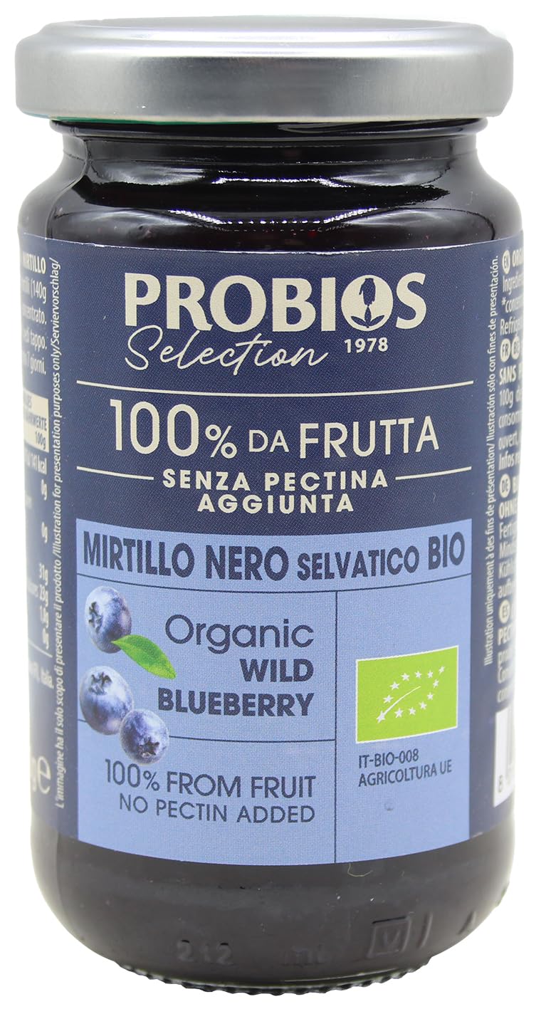 Probios Composta di Mirtilli Bio - Senza Glutine e Composta di Frutta Senza Zucchero - Dolcezza e Sapore Naturale senza Pectina Aggiunta - Confezione da 6 x 220 g