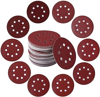 5 Inch Sanding Discs, 8 Holes Hook and Loop - Sandpaper, Random Orbital Sander Round Sand Paper, 125mm Sandpaper Sheets Total (#60, 120, 180 Grit -18 PCS Each Grits Six Pcs)