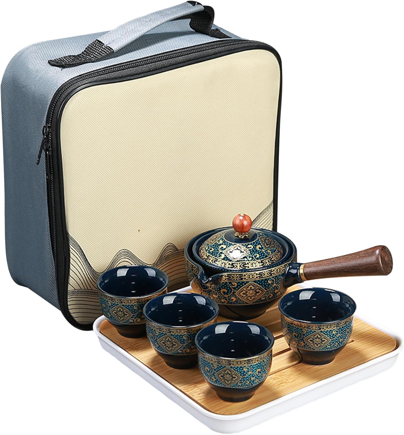 Travel Tea Set 360° Rotating Tea Pot Set with Anti-Scald Handle Removable Chinese with Bag Portable Sets for Adults Style 1