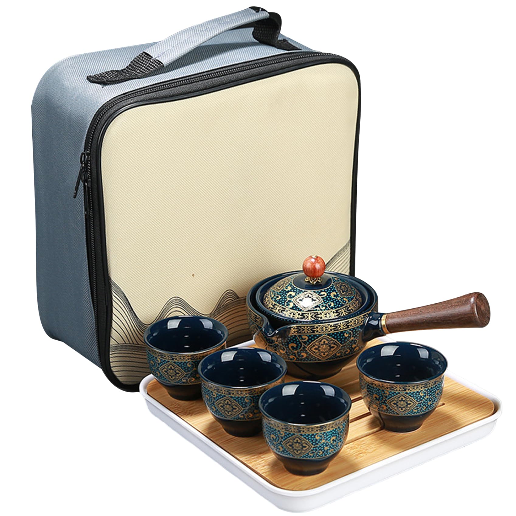 Tetera giratoria de 360° con mango anti-escaldaduras en juego de té portátil extraíble