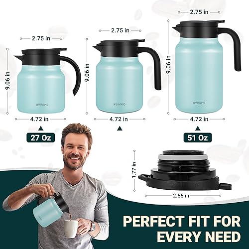 Miniatura 4 de Jarras térmicas de café de 27 onzas para mantener el calorfrío, jarra de café de acero inoxidable, jarra de agua aislada a prueba de polvo para