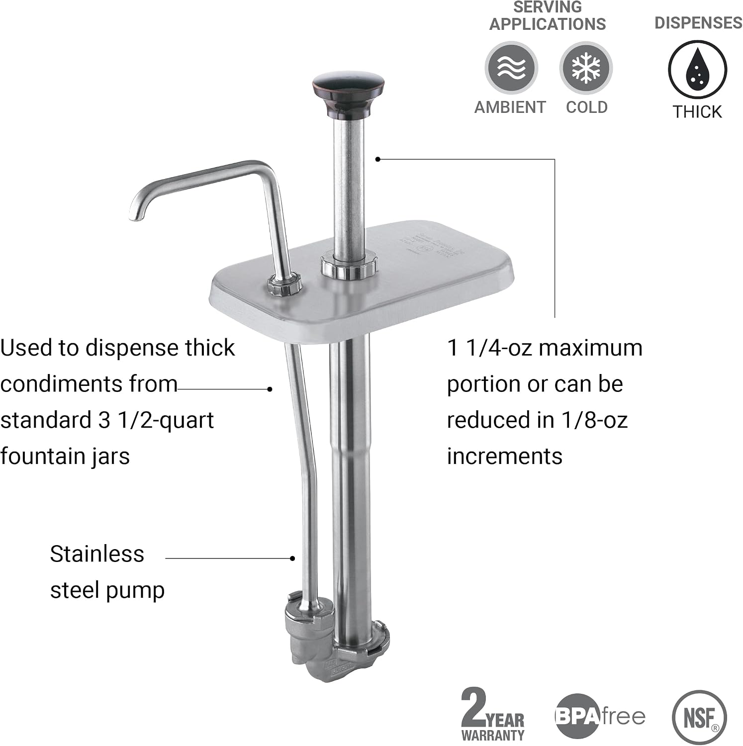 Server Products 3 1/2 Qt Stainless Steel Fountain Jar Pump, Compatible 3 1/2" Jars, 83330