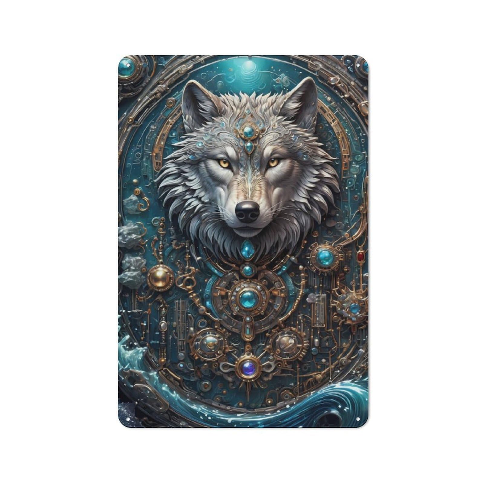 Junmoney Astral Guardian Wolf Metal Plaque 30X20cm With For Workshop Wall, Retro Decor, For Garage, Workshop And Man Cave Decoration