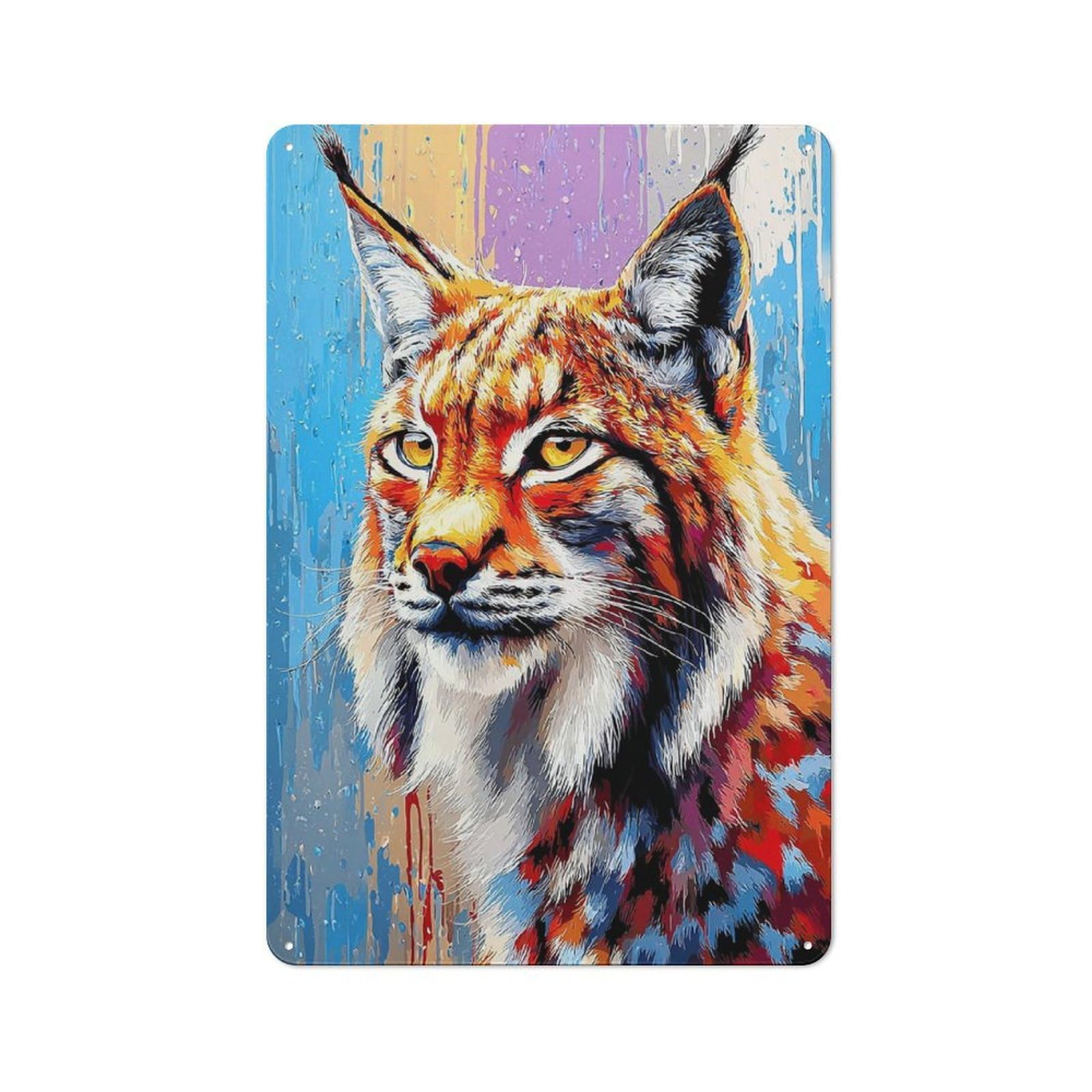 Junmoney Colorful Lynx Portrait -5 30X20cm Retro-Style Tin Sign With For Garage Or Workshop, For Vintage Wall Decor Fans, For Metal Sign Collectors