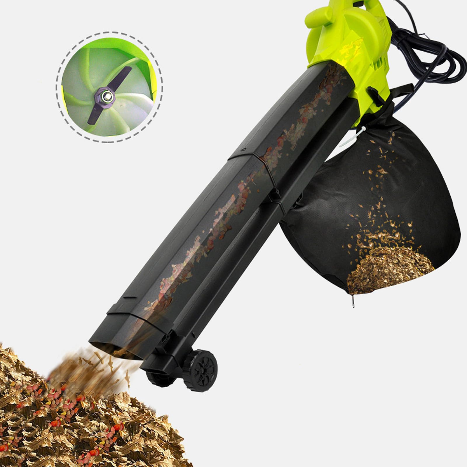 Aspiradora De Jardín con Soplador De Hojas, Bolsa Recolectora De Hojas De 40L,Diseño Liviano De 3000W,Aspiradora De Hojas,para El Cuidado del Césped,Patio,Soplado De Hojas Y Nieve