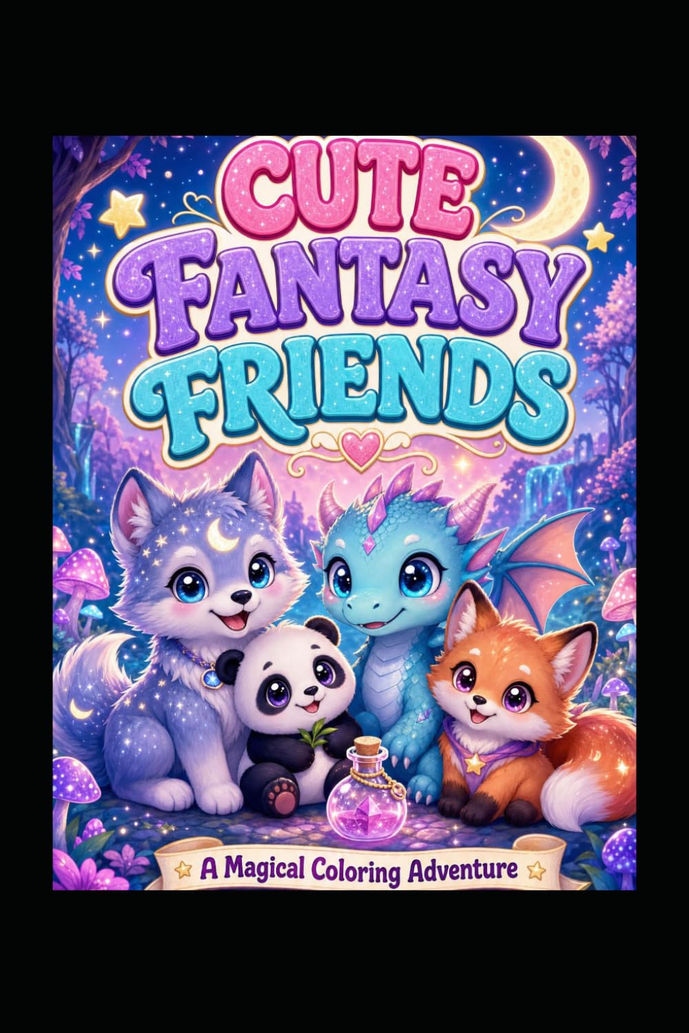 Cute Fantasy Friends: A magical kawaii Coloring Book for Kids Ages 5-9