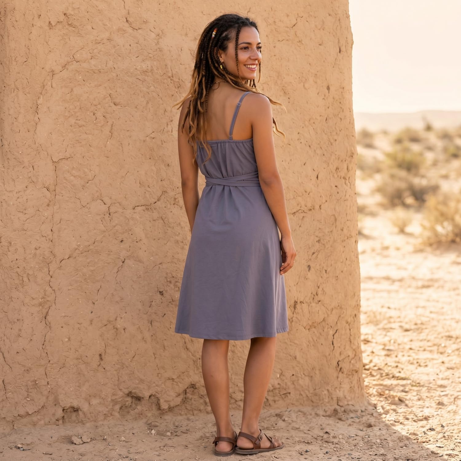 GURU SHOP Minivestido de algodón orgánico, vestido envolvente, vestido de verano, ropa alternativa