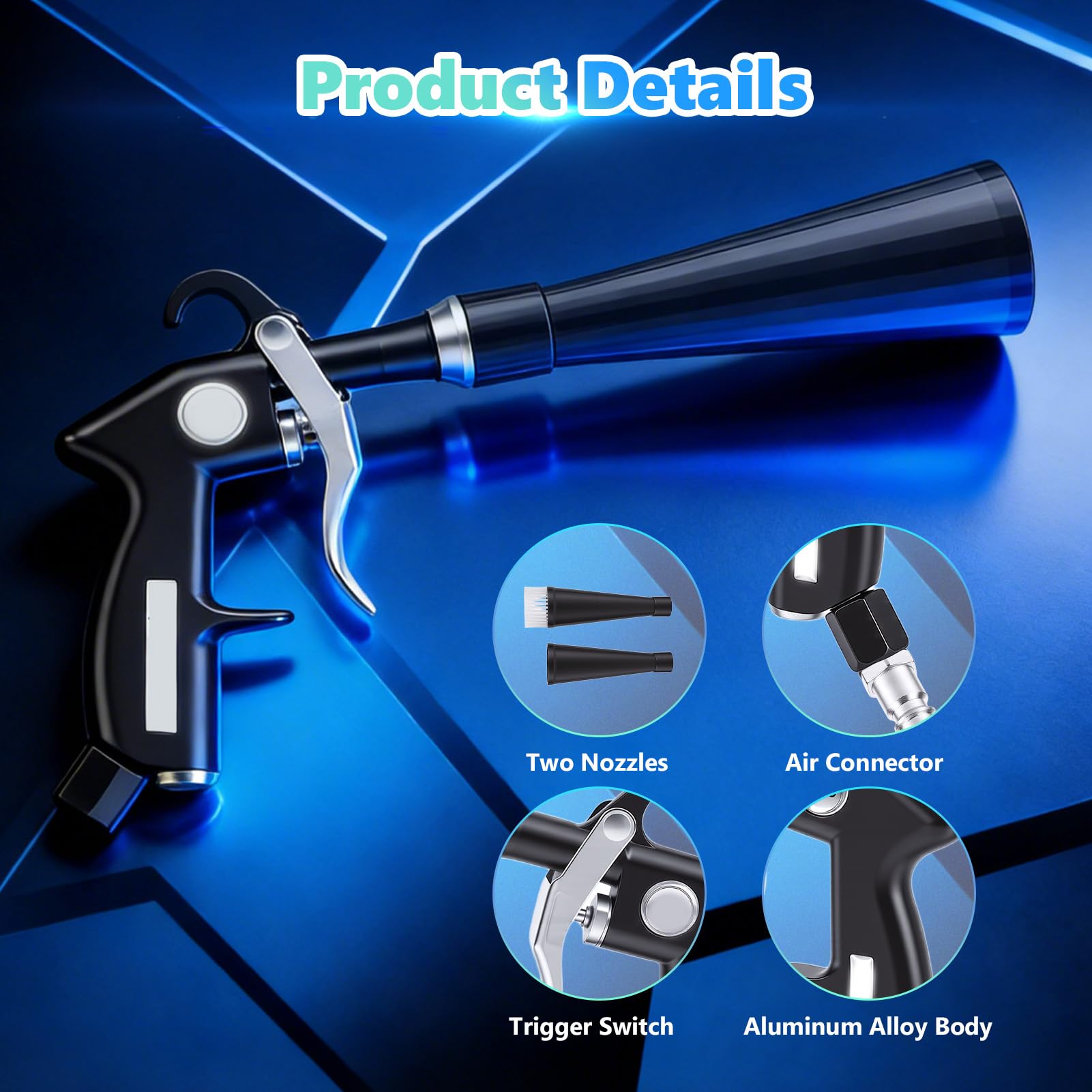 Pistolet de Nettoyage Voiture, 6-9.2Bar, Pistolet de Nettoyage Voiture à Air Comprimé avec 2 Buses, Soufflette Haute Pression pour Évacuer Rapidement la Saleté et la Poussière avec Flux D'air