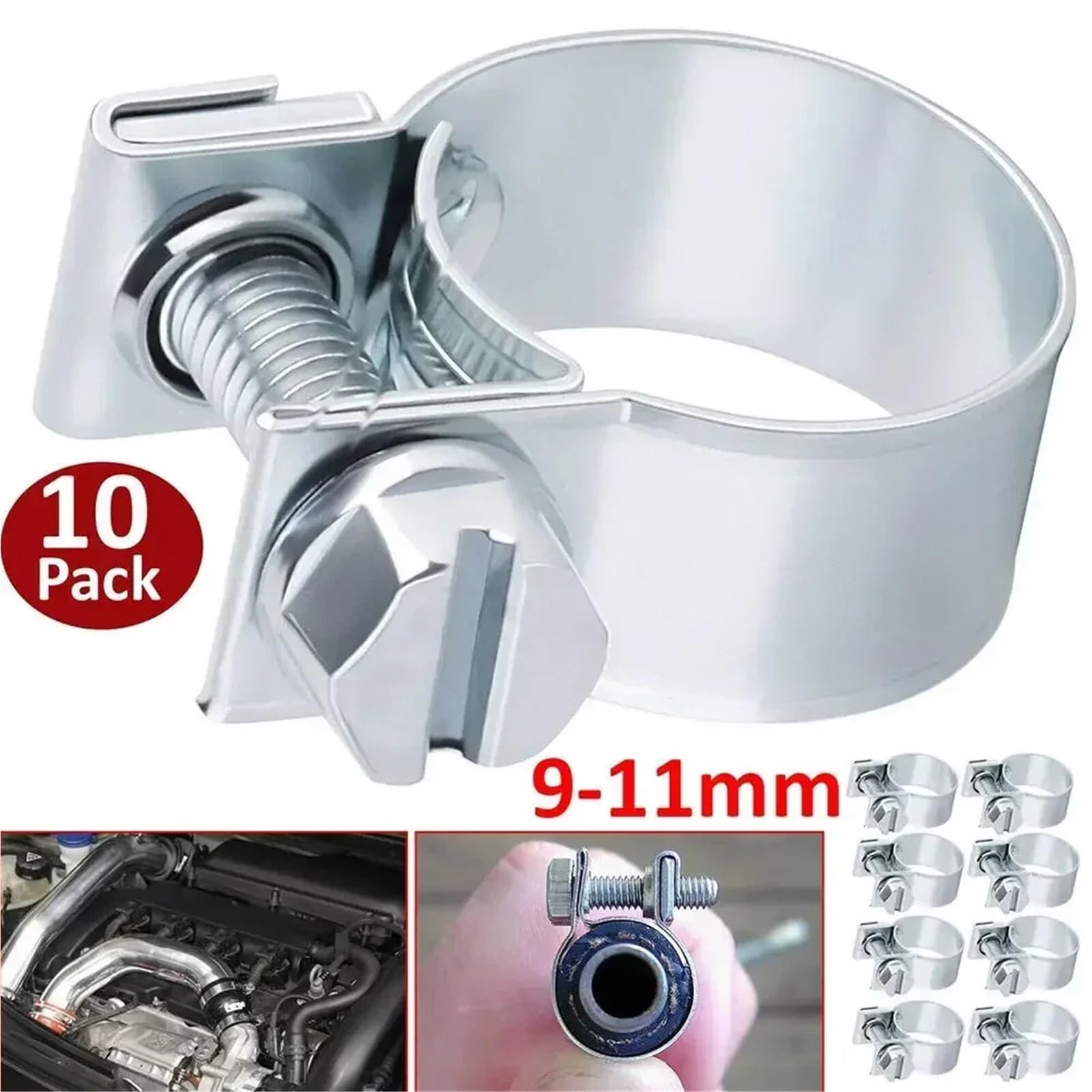 Abrazadera de manguera de combustible de acero al carbono, 10 unidades, 7-9 mm, 9-11 mm, for aceite, agua, aire y gas, fijación de metal.(9-11mm)