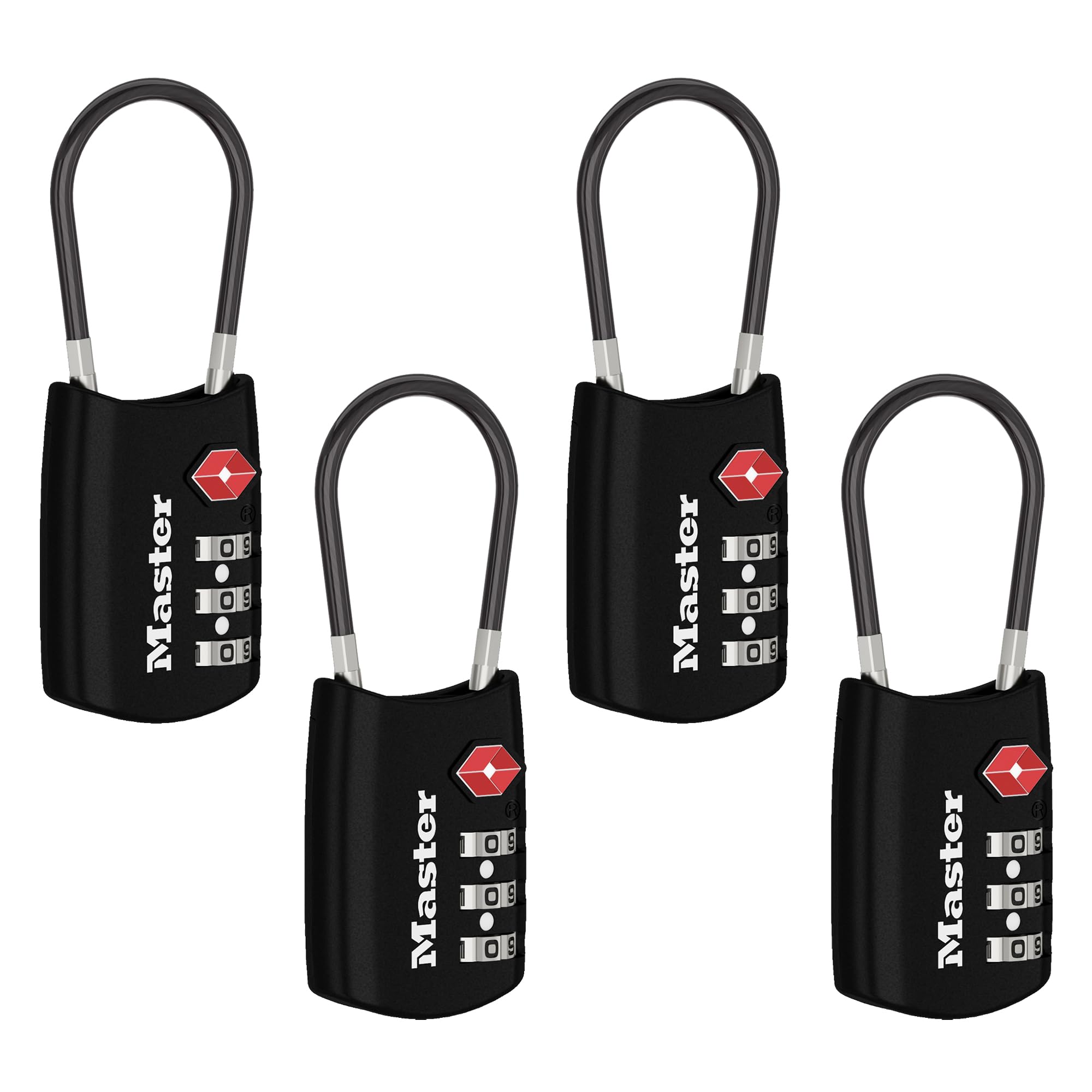 Master Lock TSA Luggage Lock Resettable Travel Lock Black 4 Pack 4688BLKEC4