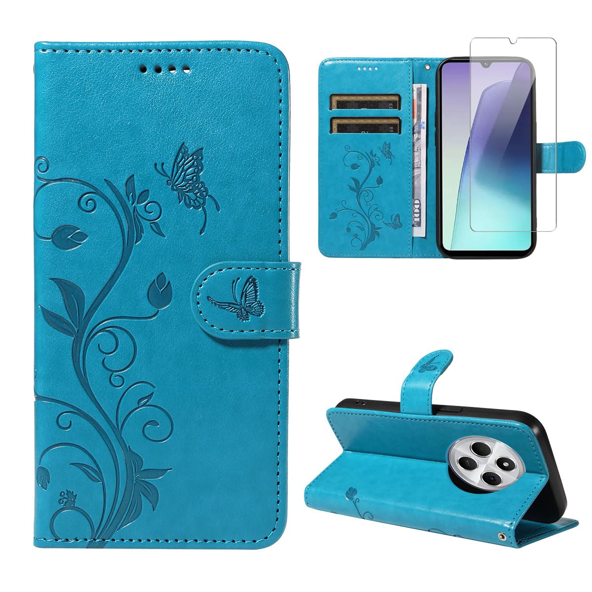 Handyhülle Für Xiaomi Redmi 14C / Poco C75 / Redmi A4 5G – PU Leder Flip Case Mit Standfunktion, Kartenfach & Schutzfolie