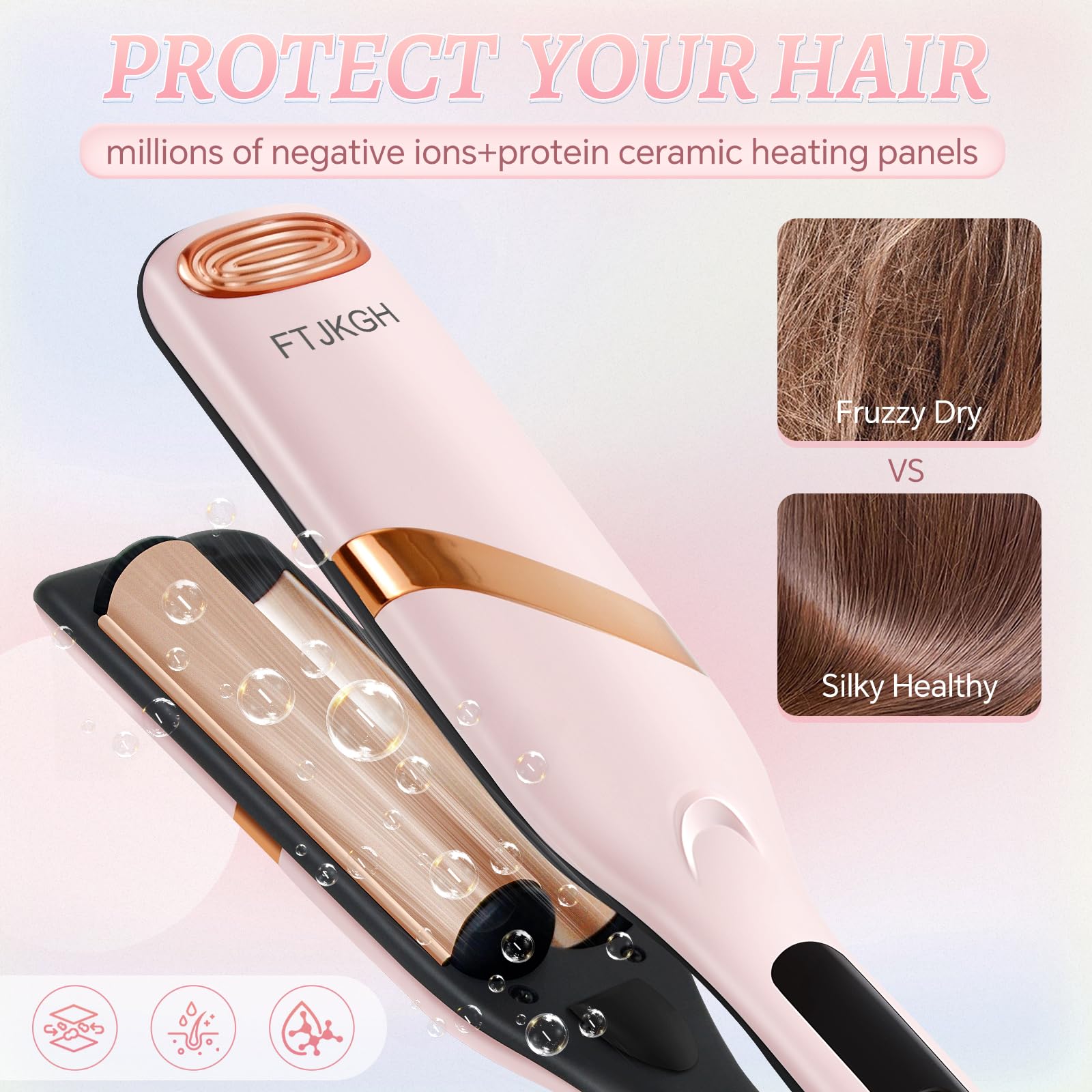 Piastra Onde per Capelli 32mm Arricciacapelli, Piastra Beach Waves per Principianti, Ondulatore per Capelli con 2 Barili 5 Temperature，Riscaldamento Rapido in 30s