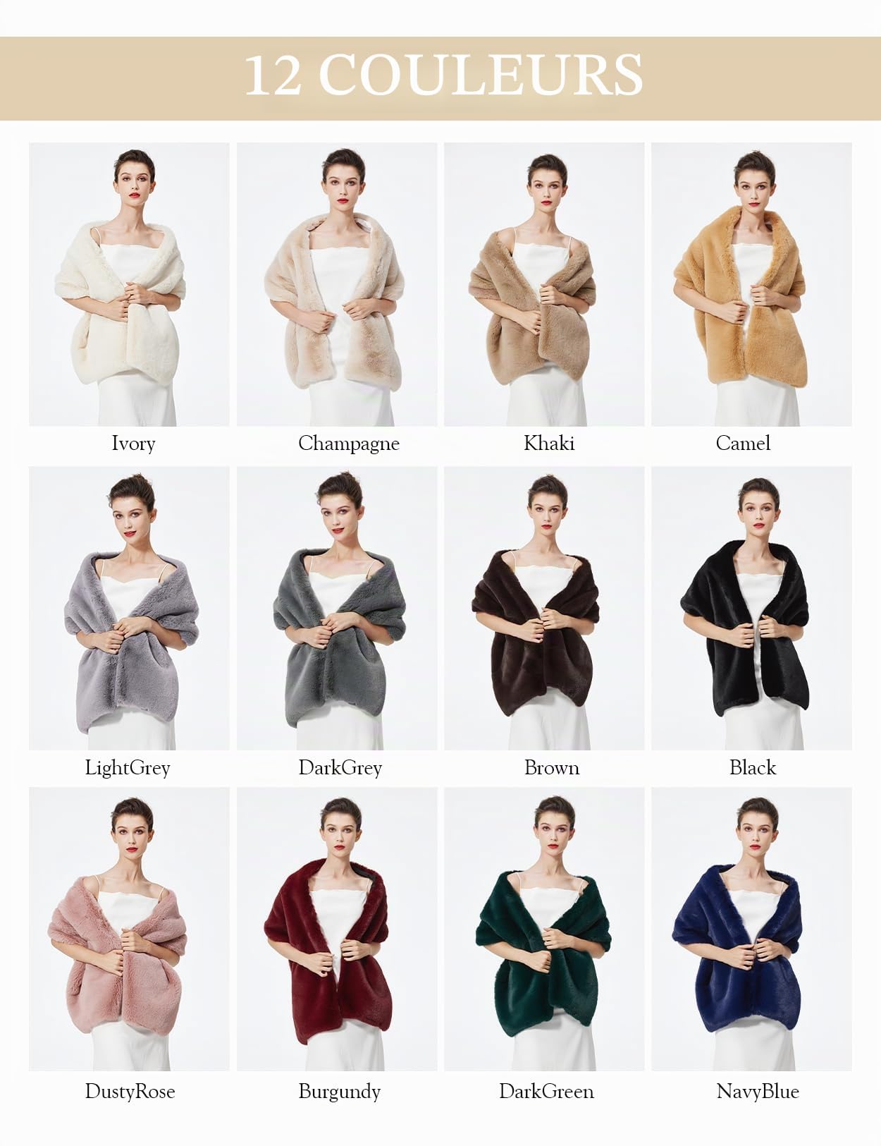 BEAUTELICATE Châle Étole En Fausse Fourrure Écharpe Cape De Femme Mariage Hiver Sur Robe de Soirée Mariée Cérémonie Fête Demoiselle d'honneur Grande Taille