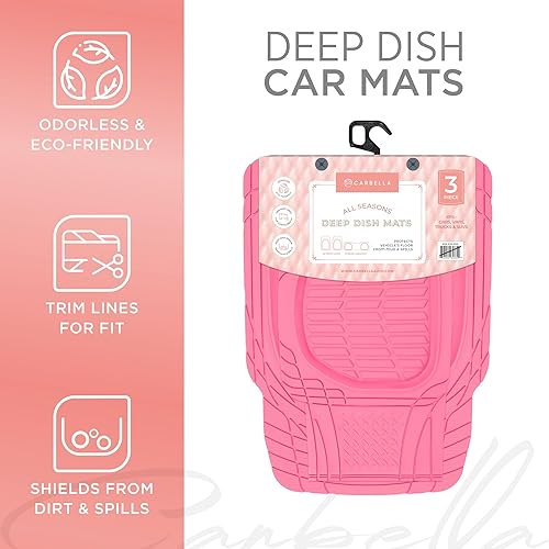 Miniatura 4 de CARBELLA Alfombrillas de goma de 4 piezas para automóvil, borde universal para adaptarse a todo tipo de clima, accesorios de automóvil rosa para