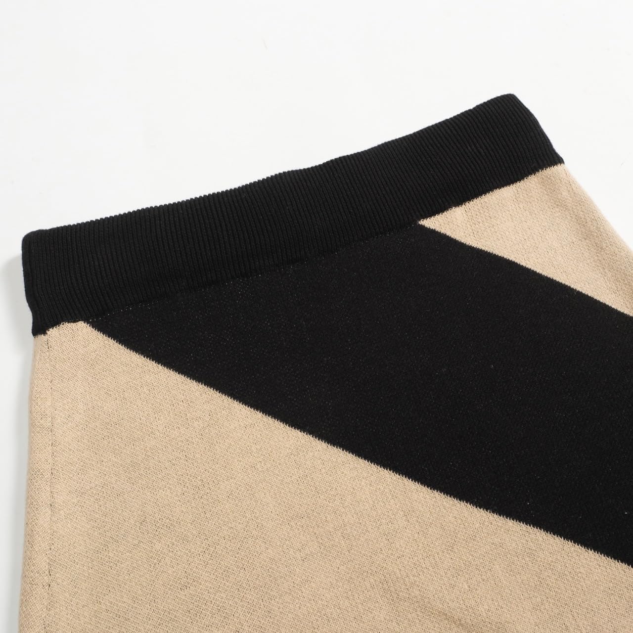 OXKnit Knittd Midi Skirts for Women, 1960s Mod Style Casual Retro Black Apricot Stripes High Waist A Line Cotton Skirts