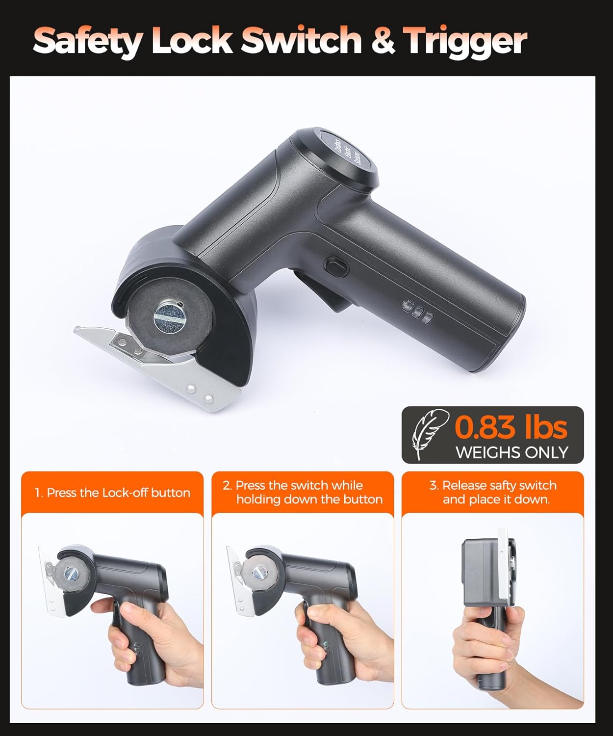 4V Cordless Electric Scissors, Ergonomic Handle, 3 SK5 Blades, 1-Hour Full Charge, 45-Minute Runtime, Portable Storage Bag, with Safety Lock, for Fabric, Leather, and Thin Cardboard.