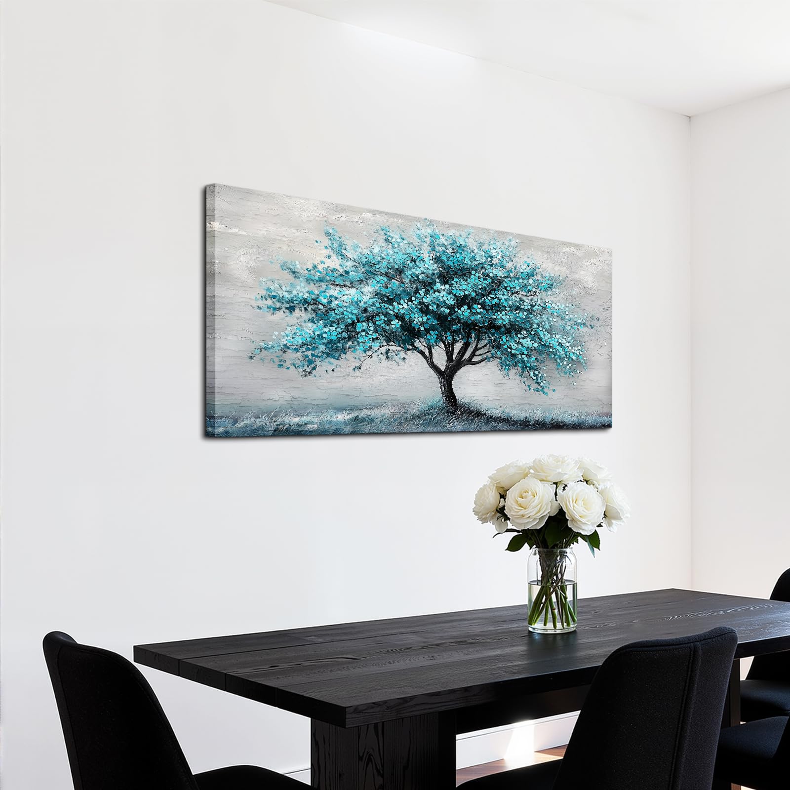 SERIMINO Cuadros Decoracion Árbol Vida Laminas Lienzos Grandes 50x100 cm | Diseño Árbol Tonos Azul Verdoso, Madera Maciza, Impresión Definición, Instalación Sencilla, Múltiples Espacios, Regalo Ideal