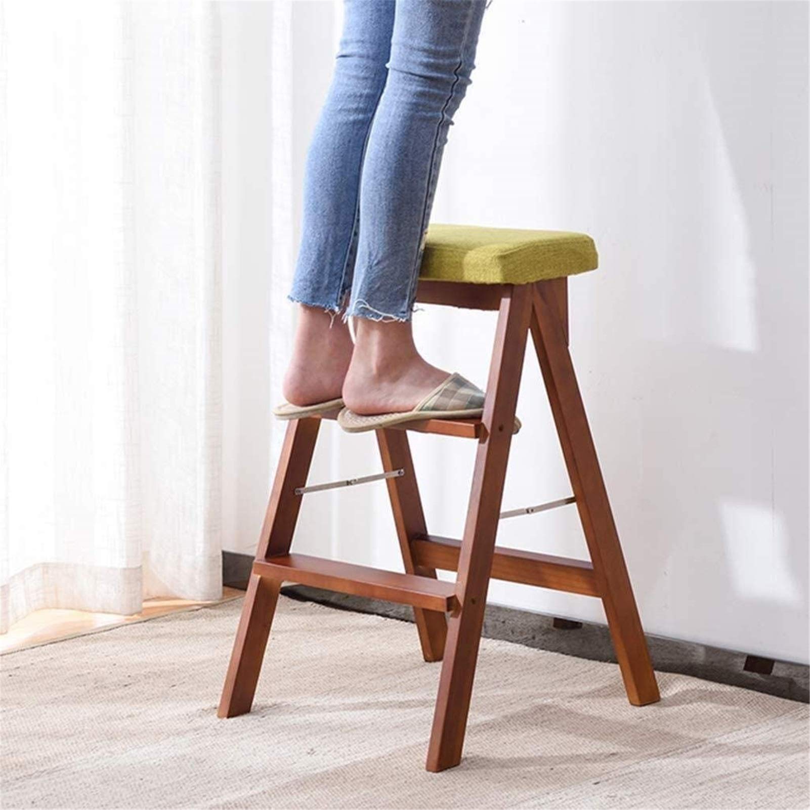 DASHADAO Taburete de Escalada para Interiores, Taburete de Escalera portátil, Taburete de Andador Plegable / 3 escaleras, Asiento de Esponja de Madera, Asiento de Esponja, Silla de Oficina,