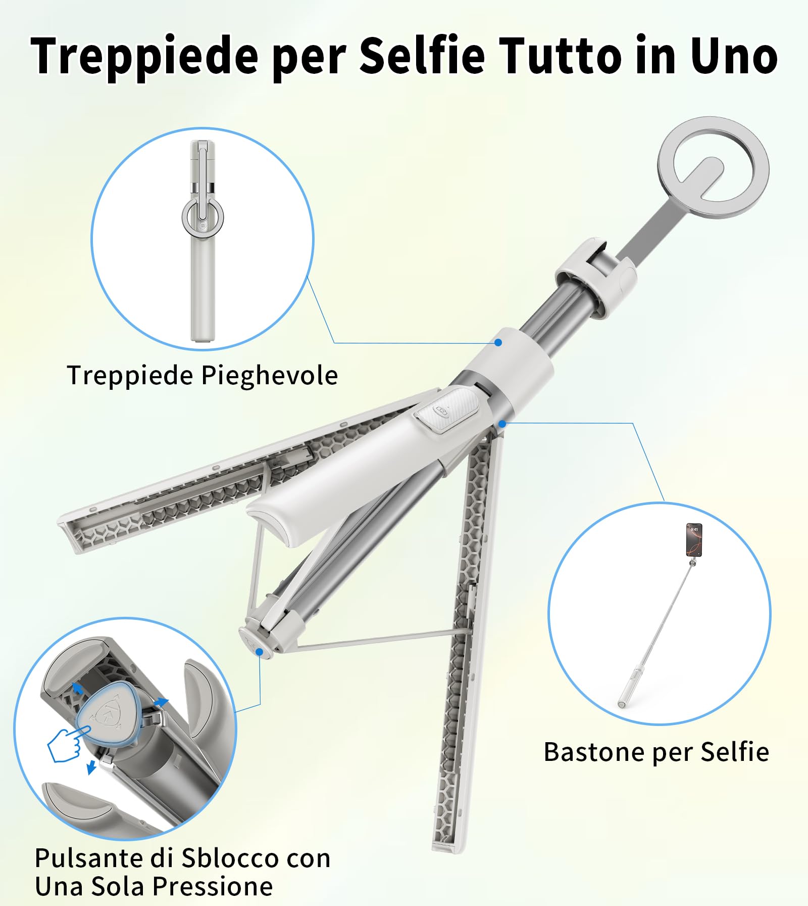 TONEOF 173cm Bastoni Selfie Treppiede Magnetico,Supporto Magnetico in Alluminio Resistente, Rotazione a 360°,Treppiede Viaggio Retrattile con Anello in Metallo&Telecomando,Monopiede per Telefoni