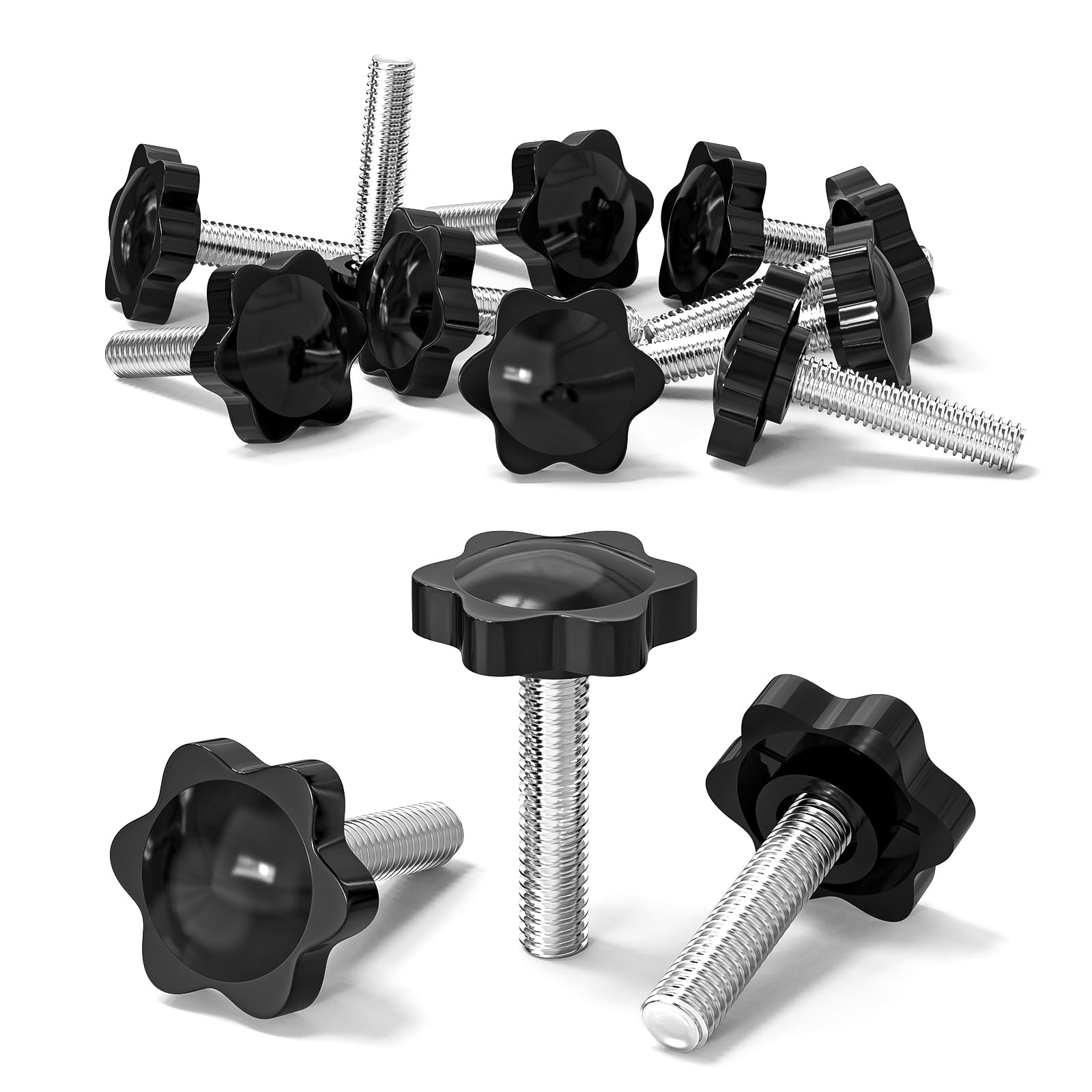 10 Pcs M8 Screws, M8 x 35mm Thread Star Knobs, Thumb Screws, Plastic Hex Shaped Clamping Knob Handle Hand Tightening Screw Knob for Umbrella Base Replacement