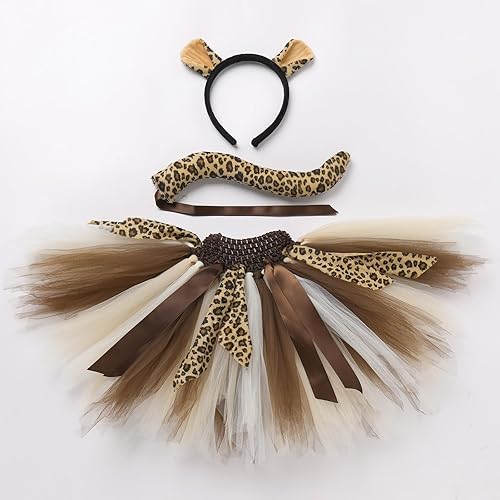 Miniatura 2 de FYMNSI Disfraz de animales de la selva para niñas pequeñas, falda tutú, diadema para orejas y cola de bebé, cumpleaños, Halloween, Navidad