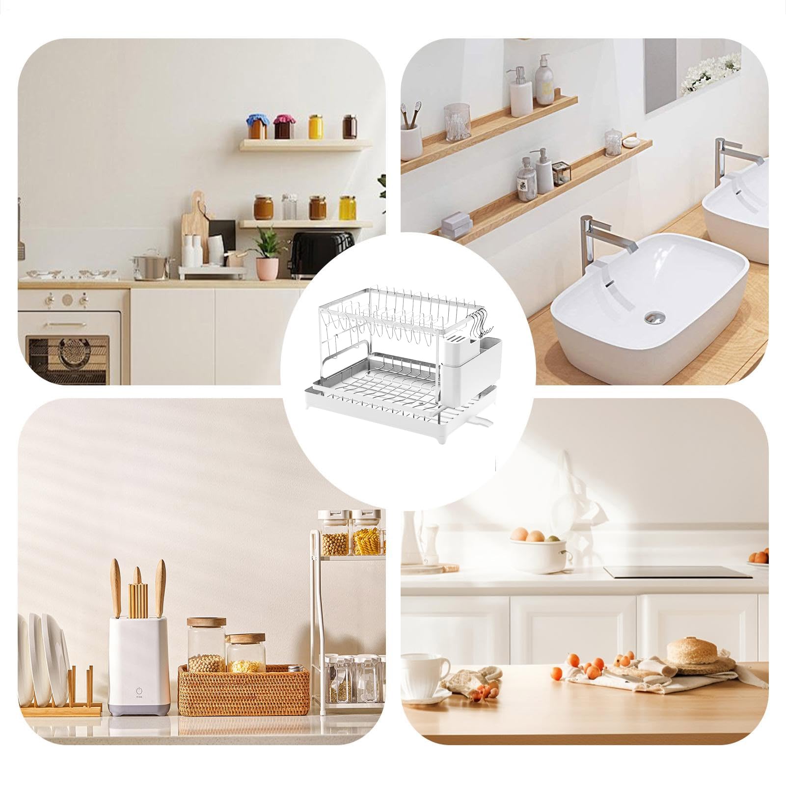 de 2 niveles, ahorro de espacio con soporte para utensilios, escurridor para encimera de cocina, para tazas, cubiertos, bandeja, platos, organización, fregadero, encimera, hogar, hogar