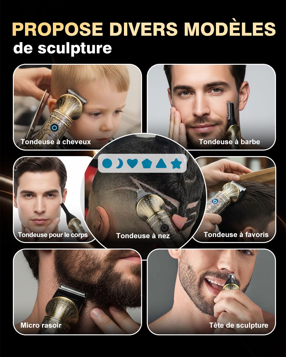 Tondeuse Barbe Homme Professionnelle 7 en 1, Tondeuse Cheveux Sans Fil Étanche avec Lame en T, Écran LED, USB-C Charge Rapide, Kit Tondeuse Corps & Visage, Idée Cadeau Rasoir Homme